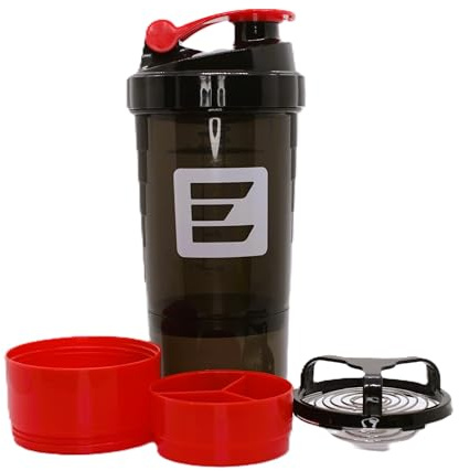 Generisch Eiweiß Shaker rot mit Fächer Protein Shaker Flasche mit Mixer & Aufbewahrung – Auslaufsichere Trinkflasche für Protein Shakes – Tragbarer Shaker für Fitness & Sport – BPA-frei – 500ml