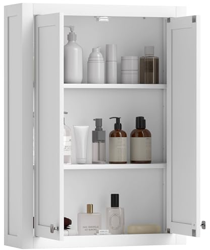 HOMCOM Bathroom Wall Cabinet Mounted Over Toilet 61 x 20 x 84 cm White | Modern Bathroom Cabinet, 2 Doors, 2 Adjustable Shelves