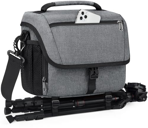 RAINSMORE Kameratasche Spiegelreflex DSLR SLR Fototasche Groß mit Regenschutzhülle Taschen für Fotografen Kamera Objektive Zubehör Grau