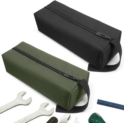 Canvas Tool Pouch Set 2 Pack Multipurpose Small Tool Bags with Zipper, Heavy Duty Canvas Zipper Pouch for Screwdriver Tools, Small Tool Bag for Electrician Storage, Black & Green