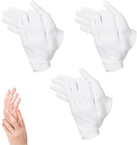 ZORVYN 3 Paires Gants en Coton 100% pour Cosmétiques et Crèmes Hydratantes, Idéal pour Mains Sèches et Eczéma, pour Crèmes de Beauté, Manipulation de Monnaie, Bijoux, Argent (Blanc)