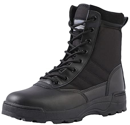 Generisch Men's Army Combat Boots with Zip Wear-Resistant Trekking Shoes Non-Slip Outdoor Combat Boots Lightweight Military Combat Boots Non-Slip Camping Trekking Hiking Shoes, black, 7 UK