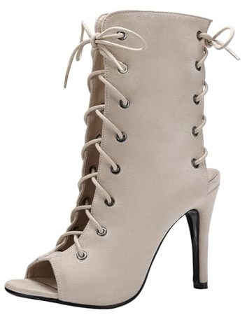 Tacones de baile para mujer, zapatos de baile con tiras de malla, elegantes sandalias de gladiador con puntera abierta, botines de tacón alto con cordones, botines sexis de aguja transpirables para