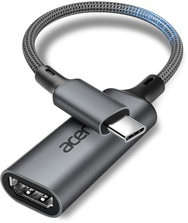 Acer Adaptador USB-C a HDMI (4K@60Hz), Compatible con Thunderbolt 3/4, Aluminio + Nailon, Adaptador de Tipo-C a HDMI para iPhone 15/16/17, MacBook, iPad Pro/Air, iMac, S26, Surface Pro