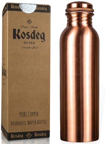 Kosdeg Copper Water Bottle 1 Liter / 34 Oz Extra Large - An Ayurvedic Pure Copper Vessel - Drink More Water, Lower Your Sugar Intake And Enjoy The Health Benefits Immediately