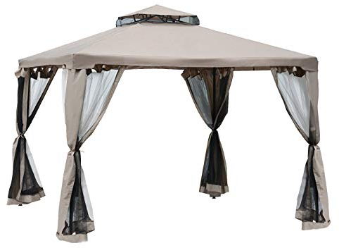 Outsunny Pavillon mit Doppeldach, ca. 3x3 m Wasserdicht Stabil Winterfest Gartenpavillon mit Moskitonetz, Seitenteile, Garten-Pavillon aus Metall, für Garten, Terrasse, Grau
