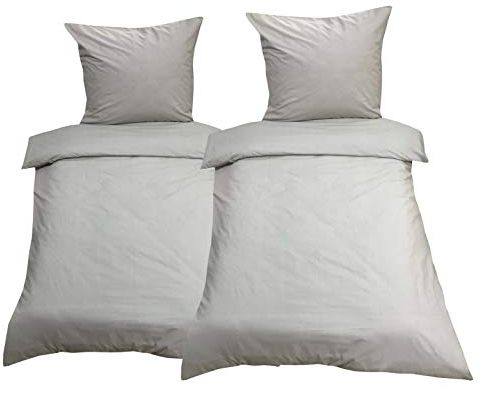 Leonado Vicenti Bettwäsche 135x200 4teilig Renforce 100% Baumwolle Uni mit Reißverschluss, Farbe:Grau