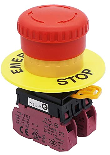 Taiss/22mm 2 NC Champignon Rouge Verrouillage Interrupteur à bouton-poussoir D'arrêt D'urgence 10A 600V YW1B-V4E02R