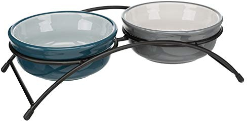 TRIXIE Eat on Feet Futternapf für Hunde, Petrolblau/Hellblau/Grau/Hellgrau, 2 × 1.6 L/ø20 cm