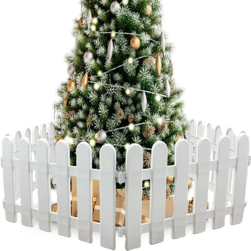 Valla para Árbol de Navidad, 4 Unidades, de Plástico, Color Blanco, para Decoración de Hogar, Jardín, Boda y Fiesta