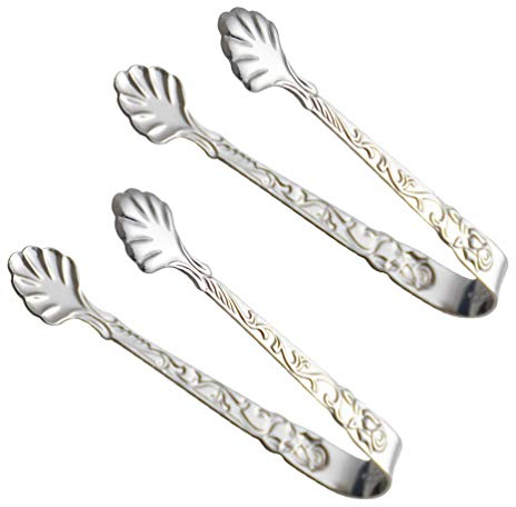 Yardwe 2pcs Stainless Steel Kitchen Tongs Ice Tongs Rose Sugar Tongs Candy Sugar Cube Tongs Small Kitchen Tongs for Tea Party Coffee Bar Silver
