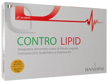 Bandini® Controlipid®, Riso Rosso Fermentato, Coenzima Q10, Acido Folico, Cardo Mariano, Mantiene Livelli Normali di Colesterolo nel Sangue, Complesso per Funzione Digestiva ed Epatica, 30 Capsule
