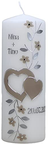 Cerziies Christ-Kerzen Hochzeitskerze Nina und Tino mit Namen und Datum, individuell, handverziert 1245, Größe:ca. 40x5 cm