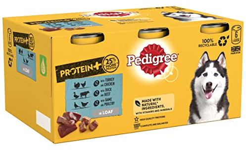 Pedigree Protein Plus - Wet Dog Food - for Adult Dogs - Can Mixed Selection in Loaf- 6 x 400 g