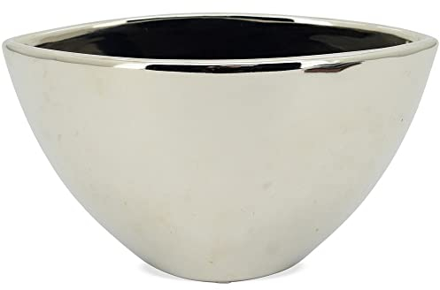 matches21 Topf oval Pflanzgefäß Pflanzschale Pflanztopf Übertopf Blumentopf Keramik silber 1 Stk 21x10x11,5 cm