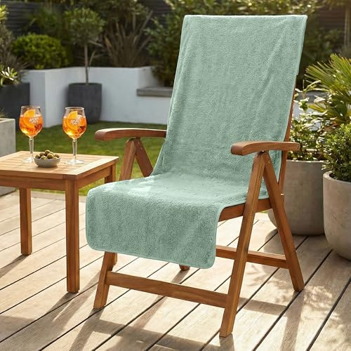 LAYNENBURG Premium frottéskyddsöverdrag för trädgårdsstol – 100 % bomull – Oeko-TEX 100 – handduk överdrag med högt ryggstöd – stolsöverdrag med kuvert för camping, liggstol (65 x 130 cm mynta)