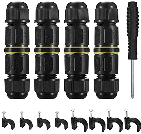 Boîte de Jonction étanche IP68, Connecteurs électriques de câble Extérieur, Boite de Derivation Coupleur de Manchon Externe de Connecteur Fil pour Diamètre de Câble Ø 4mm-8mm (4 Pièces-3 broches)