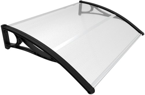 VOUNOT® Auvent de Porte d'entrée Toit Marquise en Polycarbonate Porte Résistante Toit Abri Protection Contre La Pluie et UV Transparent 120x80cm Noir