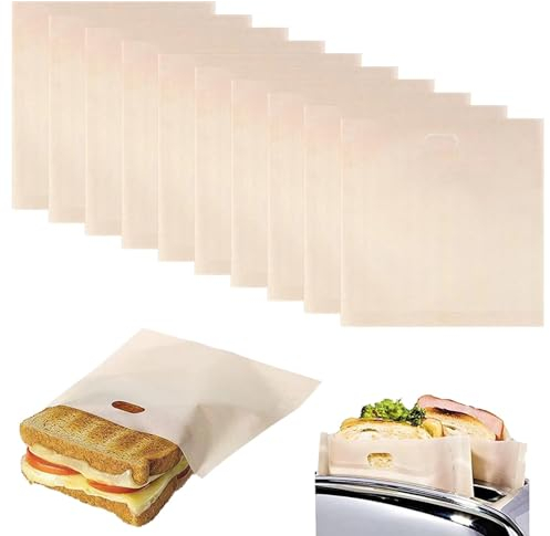 10 bolsas antiadherentes para tostadoras de sándwich, bolsas de papel a prueba de grasa, bolsas de alimentos reutilizables resistentes al calor para sándwiches de queso a la parrilla, pizza, panini
