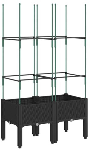 vidaXL Jardinera con Enrejado, Maceta para Verduras Plantas Flores, Macetero de Hierbas, Arriate para Jardín Patio Balcón Terraza, PP Negro