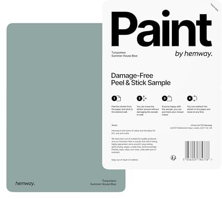 Hemway - Peel & Stick Sample for Our Chalk Based Furniture Matt Paint - Summer House Blue | A5 Damage-Free, Accurate Colour Swatch | Test Our Chalky Matt Shabby Chic Finishes for Interior Decor