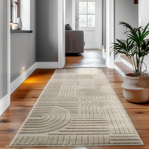 SIMPEX Tapis Couloir 80x150 cm Beige, Shaggy Poils Longs, Doux et Confortable, Design Scandinave Boho, Entretien Facile