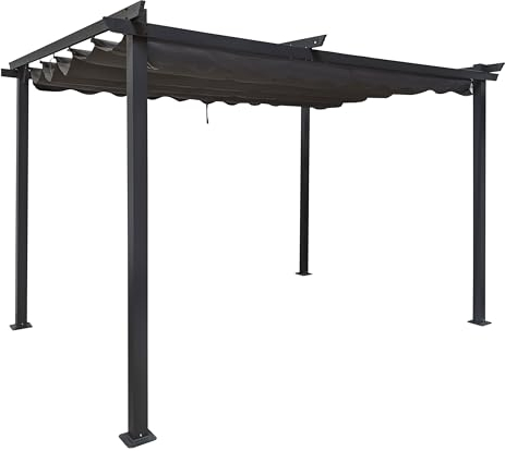 Pergola 9m² mit ausziehbarem Textildach 200g/m² | Pavillon Terrassenüberdachung Schiebedach 3 x 3m anthrazit 9x9cm Pfosten