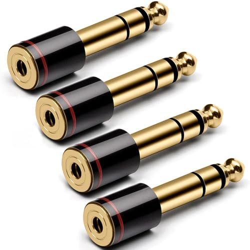 Greluma 4 st Guldpläterad TRS 6,35 mm till 3,5 mm Ljudadapter,1/4'' hane till 1/8'' hona Stereokonverterare för hörlurar, förstärkare, gitarr