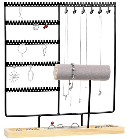 Jewellery Stand, Necklace Stand, Jewellery Organiser Stand, Jewellery Display Stand, Metal Jewelry Stand Earring Organiser Necklace Holder Storage with Tray for Earring Bracelet Rings, Gift Idea