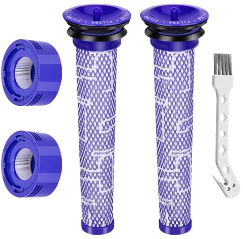4 Stück V8 Filter für Dyson, Ersatzfilter Kit für Dyson V7 V8 Animal Absolute Motorhead Cordless Staubsauger with 2 HEPA-Nachfilter, 2 Vorfilter, 1 Bürste, Ersatzteile Zubehor # 965661-01 & 96747801