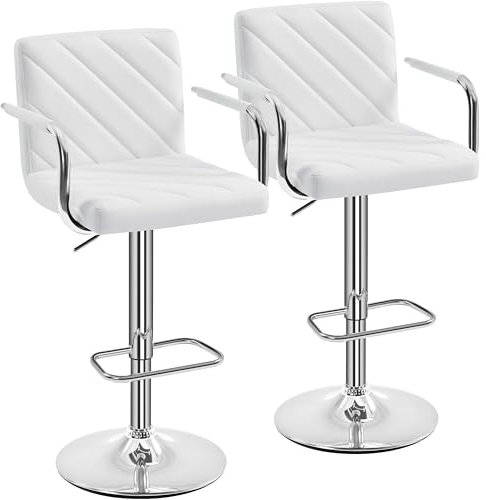 Yaheetech Barhocker 2er Set Barstuhl Höhenverstellbar 62,5-84,5cm 360° Drehstuhl mit Armlehnen Designer Hocker aus robuster Kunstleder & Stahlgestell, Weiß