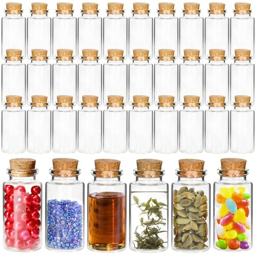 Acetiti 30 Pezzi 25ml Barattolini Vetro Piccoli con Tappo Sughero, Mini Vasetti Vetro Piccoli Porta Spezie Ermetici Bottiglie Messaggi barattoli per incantesimi per fai da te Matrimonio Decorazione