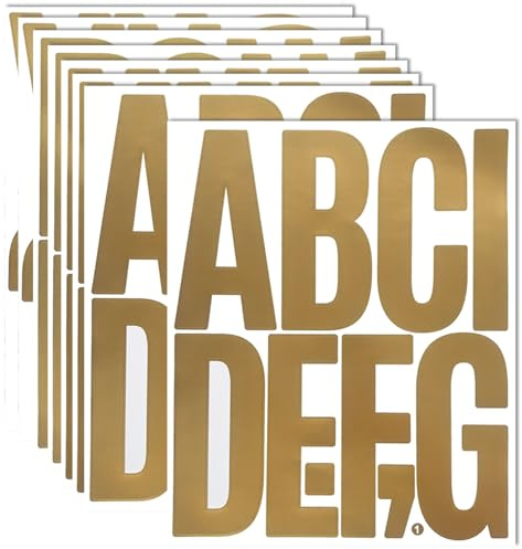 Adesivi a forma di lettere dell'alfabeto, 12,7 cm, 8 fogli grandi in vinile per cassette postali, casa, camion, autoadesivi e impermeabili, colore oro