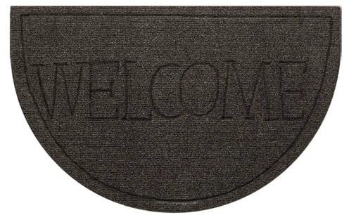 OLIVO.shop Zerbino Ingresso Esterno Mezzaluna 40x65 cm, Ingresso Antiscivolo, Tappeto Mezzaluna Esterno, Tappeto Asciugapassi, Lavabile, QUICK ML (GRIGIO SCURO, 40x65 cm, WELCOME)