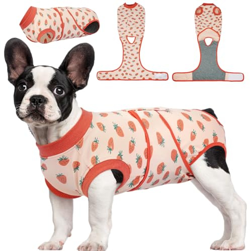 Kuoser Dog Recovery Suit for Female Male Dogs, Post-Surgery Bodysuit for Spay Neuter, Dog Onesie After Surgery, Anti-Licking Pet Surgical Recovery Suit, PinkStrawberry M