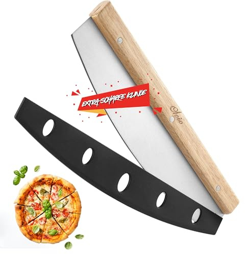 OLEIO Pizzaschneider und Wiegemesser, 35 cm Klinge aus rostfreiem Edelstahl