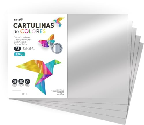 Carton Métallisé Couleur A3, 230 g/m², Feuilles Cartonnées Grandes, Carton de Couleur pour Loisirs Créatifs, Projets Artistiques et Décorations, Effet Brillant · m-office (25 feuilles, argent)