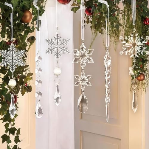 MUNSKT 18PCS Crystal Ornaments decoration icicle Ice Drop pendant for Christmas Tree，Tree Party Winter Wedding Party Decorations