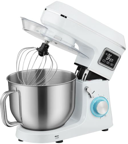 HOMCOM Batidora Amasadora 6L Amasadora de Pan 1400W 6 Velocidades Blanco