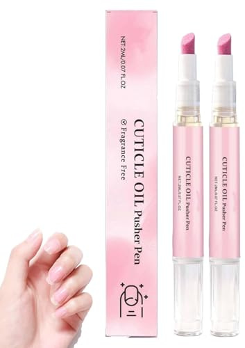 Juego de 2 lápices de aceite para cutículas 2 en 1, quitacutículas, líquido para cutículas, lápiz de aceite con punta de cerámica, cuidado para reparar uñas secas dañadas (rosa)