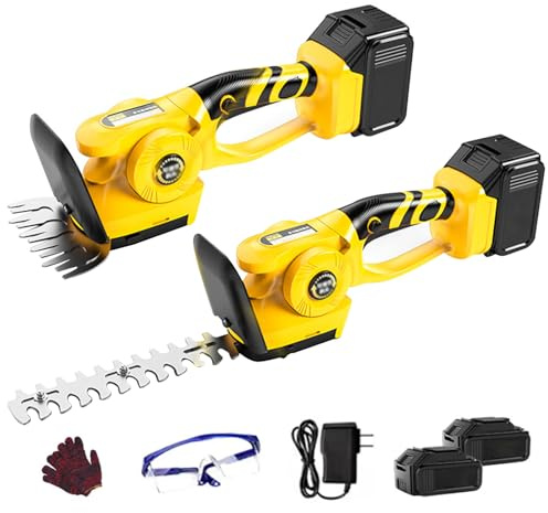 LVSEWOA Cortasetos eléctrico inalámbrico de Largo Alcance con 2 Tipos de Cuchillas, Mango telescópico de 1,3 m, Cortasetos inalámbrico, Herramientas de jardinería - Mango, batería*2