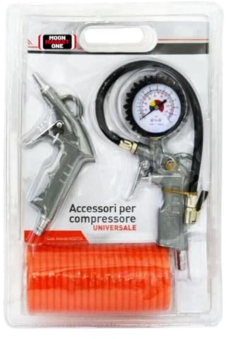 Kit Accessori per Compressore – 2 Pistole Aria (Soffiaggio + Gonfiaggio con Manometro) + Tubo Spiralato 5 m – Universale, Compatibile con Compressori Aria