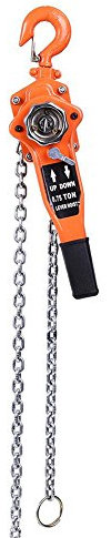 0.75T Chian Hoist, 1653lbs 750 kg Manual Lever Chain Hoist Chain Block Hoist 9.84ft Lift Height G80 Galvanized Manganese Steel with Rattle Lever for Garage Factory Dock, Orange