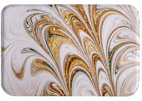 A.Monamour Badematten Badteppiche Badvorleger Goldener Marmorluxusstrudel Kräuselt Blumenbeschaffenheitskunsthintergrund Flanellmikrofaser rutschfeste Badteppiche Badmattenbodenmatte 40x120cm