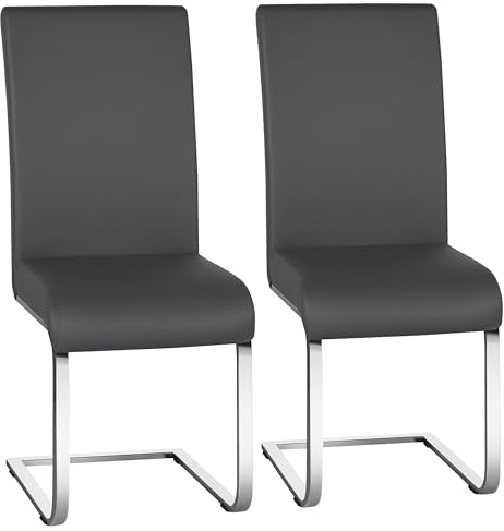 Yaheetech Set 2 Sedie Sala da Pranzo Imbottite Seduta Spessa 10 cm, Sedie Cucina con Schienale Alto, Gambe in Metallo a Forma di U per Uffici, Soggiorni e Salotti, Grigio Scuro