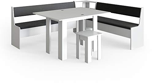 Vicco Corner bench group Roman, White, 210 x 180 cm | with table, suitable for corner placement in kitchens and dining areas