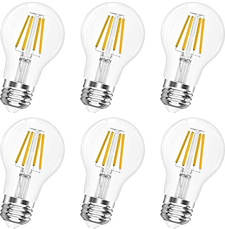 A19 E26 Base Dimmable Edison LED Bulb, 4W(40 Watt Equivalent) Stepless Dimming Light Bulbs 470lm, 3000K Soft Warm White, Vintage Clear Glass LED Filament Bulb for Home, Wall Sconce, Chandelier, 6 Pack