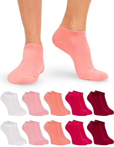 OCERA 10 Paar Sneaker Socken Baumwolle für Damen & Herren – Bequeme, Atmungsaktive Socken in Pink - Gr. 39-42