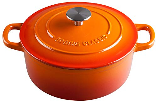 EDGING CASTING Schmortopf aus emailliertem Gusseisen, 5,5 Quart, runder Dutch Oven Topf mit Deckel, Doppelgriff zum Brotbacken, ofenfest bis 260 °C, Orange