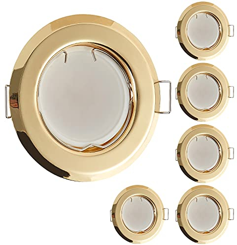 HCFEI Flache LED Einbaustrahler ultra flach Gold farbig Rund mit LED Spot Modul 230V I 3W 320Lumen I 120°Abstrahlwinkel I Dimmbar I 55mm Einbauloch I Einbauleuchte rund (6er - Warmweiß)
